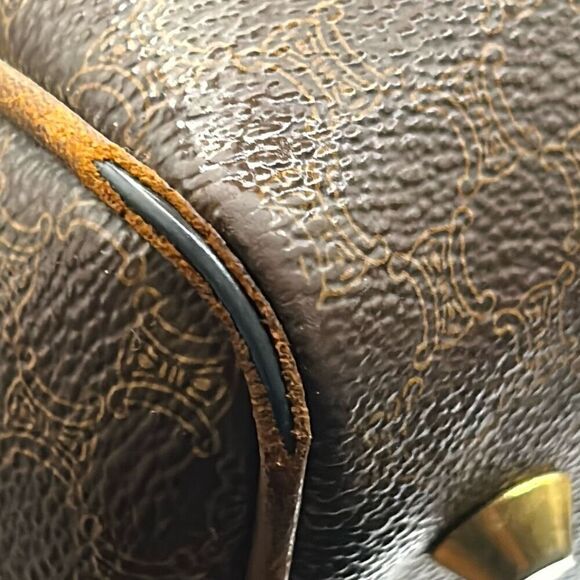 Celine Boston 30 Bag Brown Tan Signature Lattice Logo Print Top Handle Duffle - Picture 10 of 16